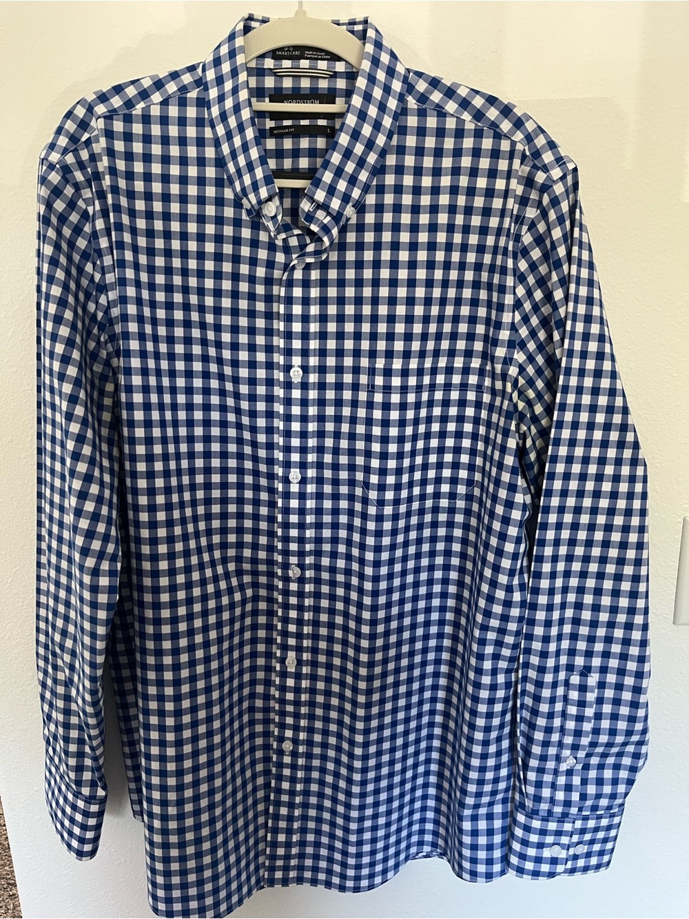 Nordstrom Blue and White Gingham Button-Down Shirt